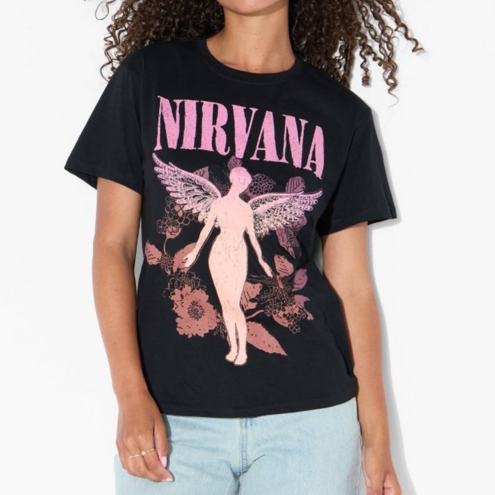 Nirvana In Utero Black Graphic Tee Pink Angel & Florals